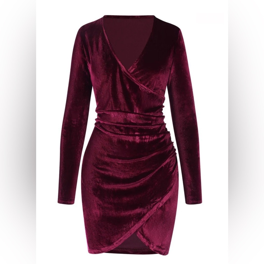 NWOT Velvet Wrap Dress in Rich Burgundy Small